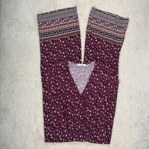 Rewind Floral Wide Leg Jumpsuit Boho Maroon Multicolor Size XL
